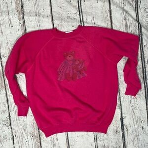 Vintage 90s Teddy Bear Dark Pink Crewneck Pullover Sweatshirt Women's